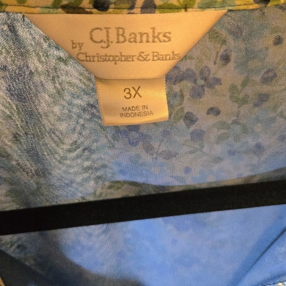Christopher & Banks Blue and Green Lined Sheer Floral Top - Picture 4 of 4